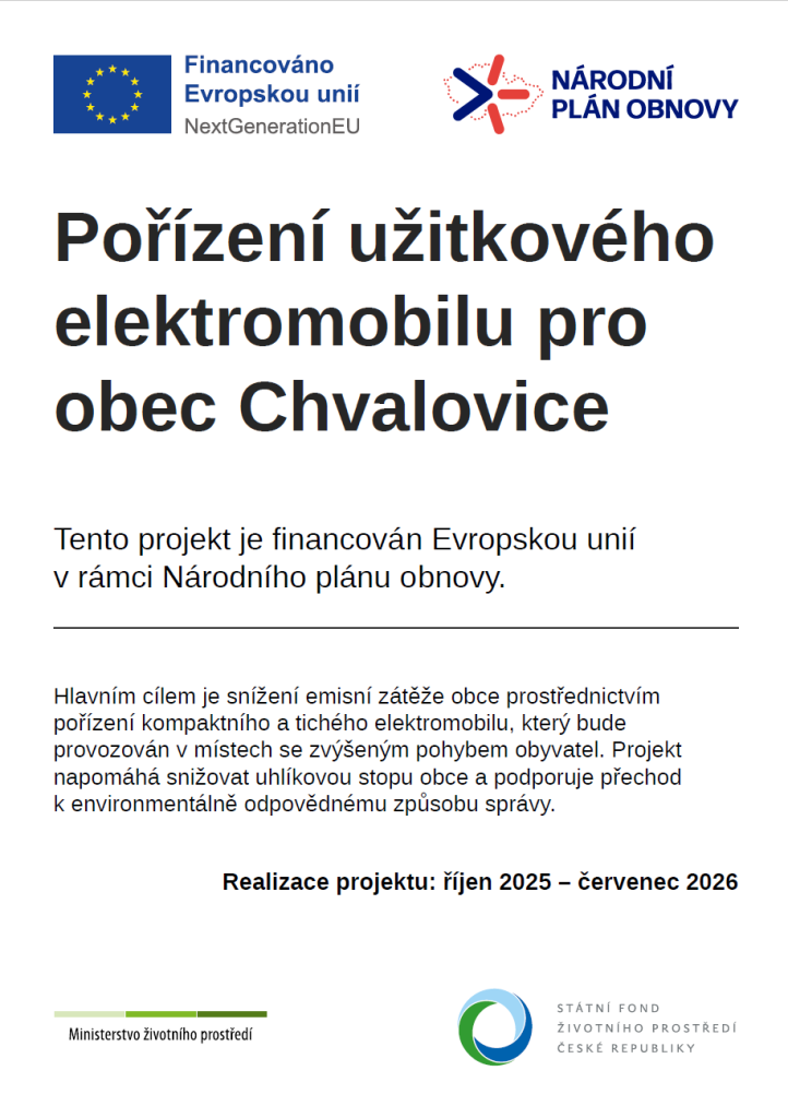 Pořízení užitkového elektromobilu pro&nbsp;obec Chvalovice