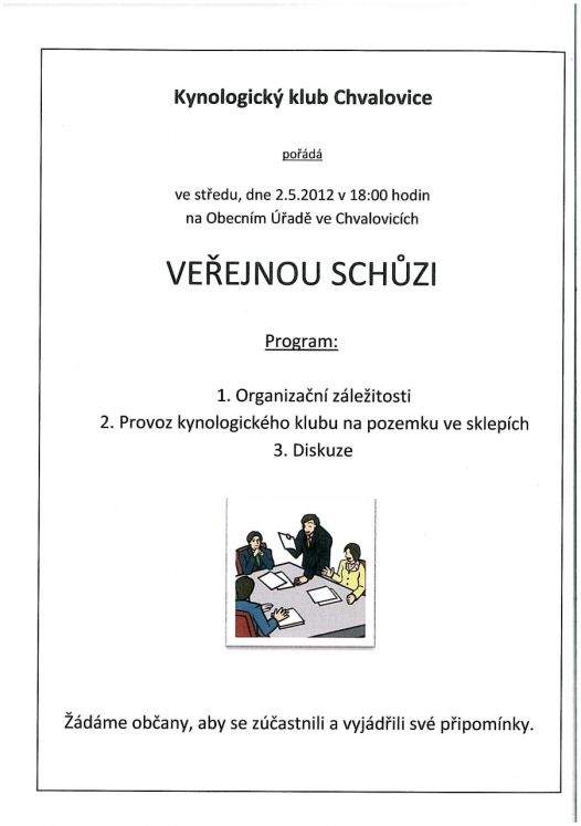 Veřejná schůze - Kynologický klub Chvalovice