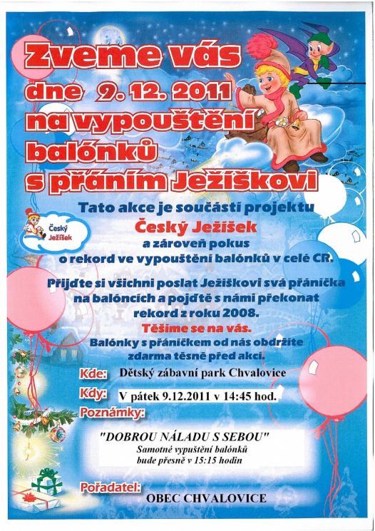 Vypouštění balónků s&nbsp;práním Ježíškovi